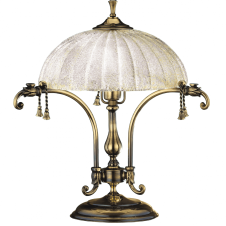 Granada stylowa lampa gabinetowa nocna lub na komodę patyna połysk szklany klosz ecru włącznik na przewodzie