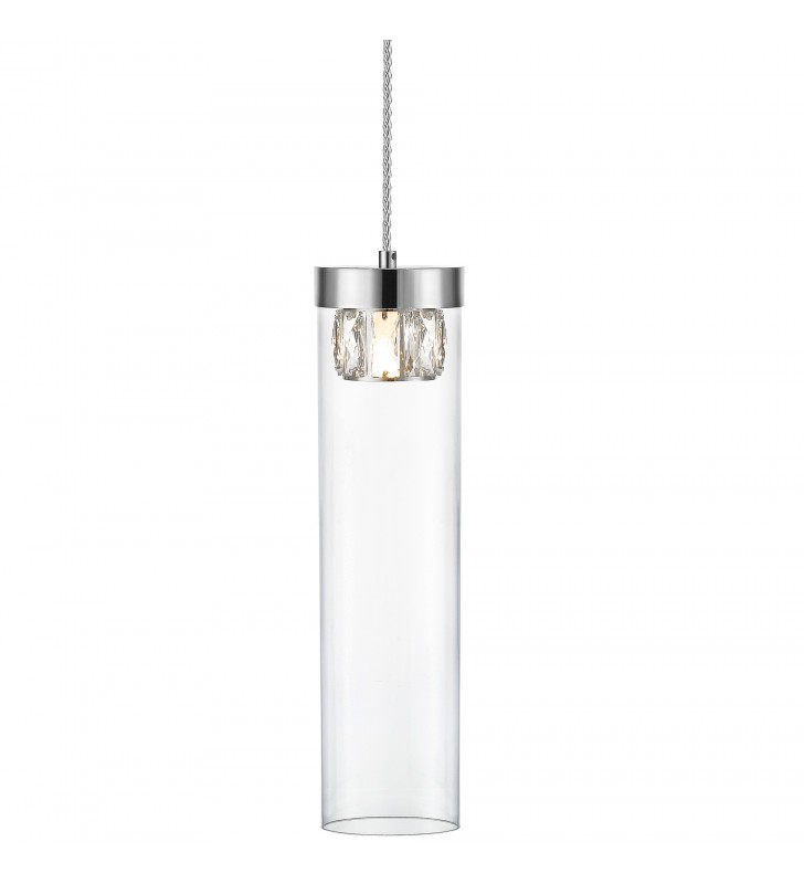 Pojedyncza szklana lampa typu zwis Gem nowoczesna szklana tuba z kryształowym wewnętrznym kloszem - OD RĘKI