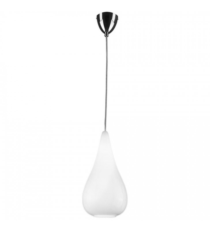 Biała błyszcząca szklana pojedyncza lampa wisząca Naomi klosz w kształcie kropli - OD RĘKI