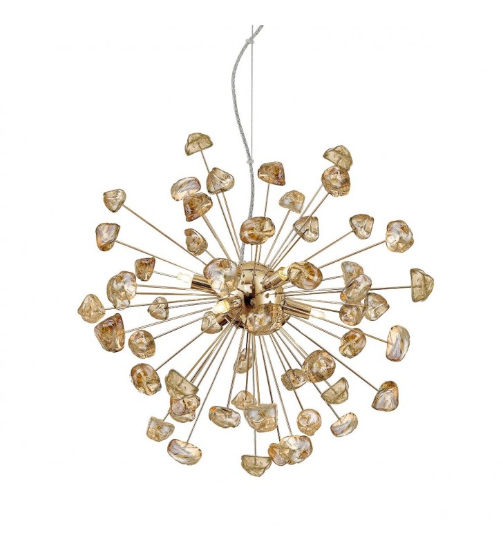 Wisząca złota nowoczesna dekoracyjna lampa Star szklane kamienie na metalowych pręcikach np. do salonu