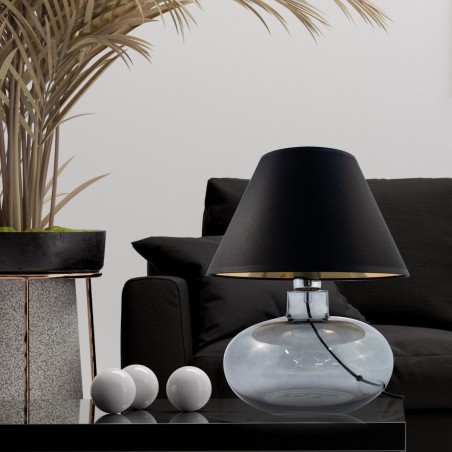 Czarna lampa stołowa Mersin abażur ze złotym wnętrzem szklana dymiona podstawa