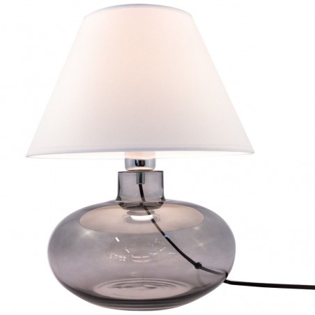 Biała 37cm nowoczesna lampa stołowa Mersin abażur szklana dymiona pękata podstawa
