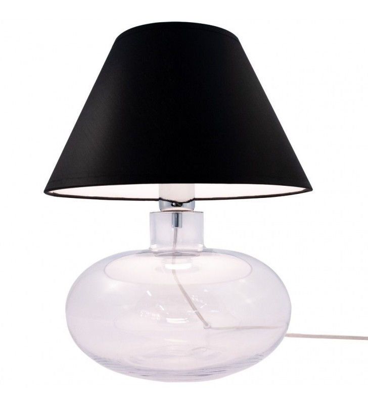 Lampa stołowa Mersin czarny abażur stożek bezbarwna podstawa ze szkła