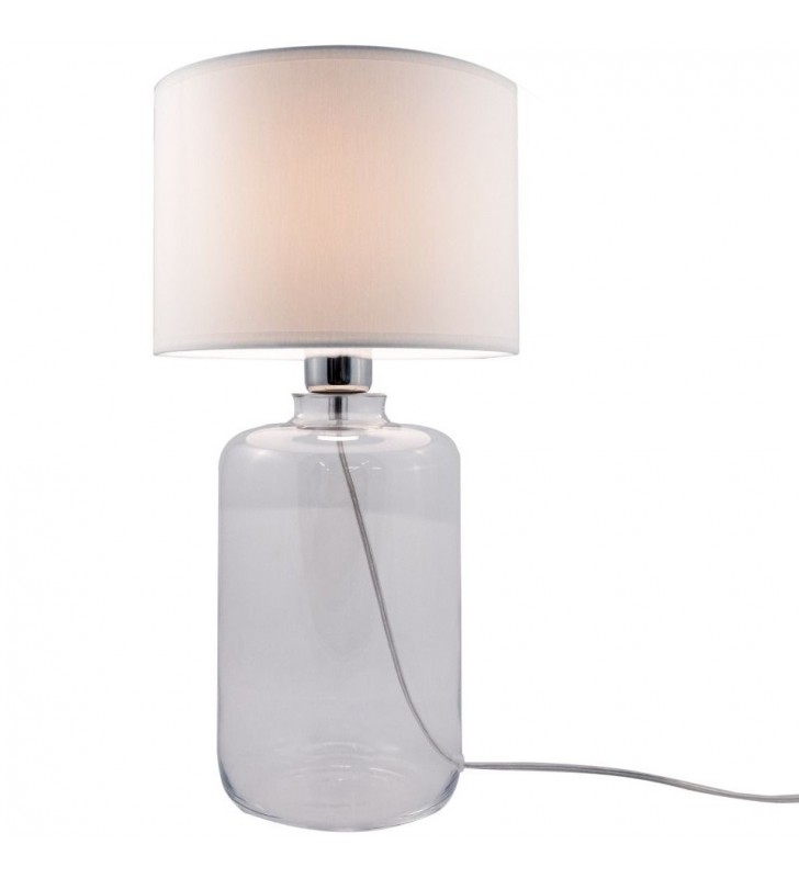 41cm nowoczesna stołowa lampa ze szklaną bezbarwną podstawą i białym abażurem Samasun