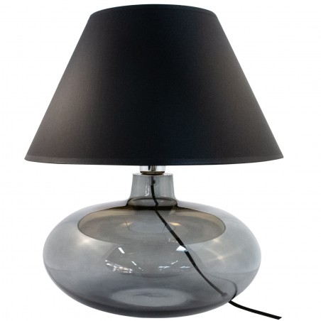 Adana czarna lampa stołowa ze szklaną pękata podstawą czarno złoty abażur włącznik na przewodzie - OD RĘKI