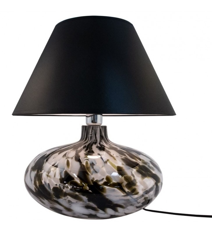 Czarna lampa stołowa Adana abażur z tkaniny podstawa szkło włącznik na przewodzie