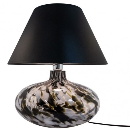 Czarna lampa stołowa Adana abażur z tkaniny podstawa szkło włącznik na przewodzie