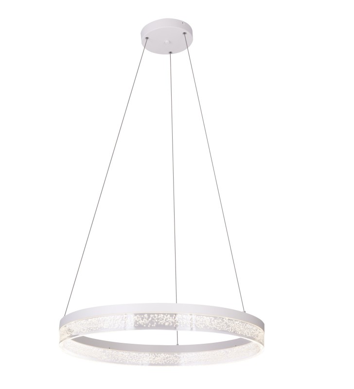 Delikatna minimalistyczna lampa wisząca Smitty bezbarwny klosz akrylowy z bąbelkami powietrza obręcz 60cm 4000K