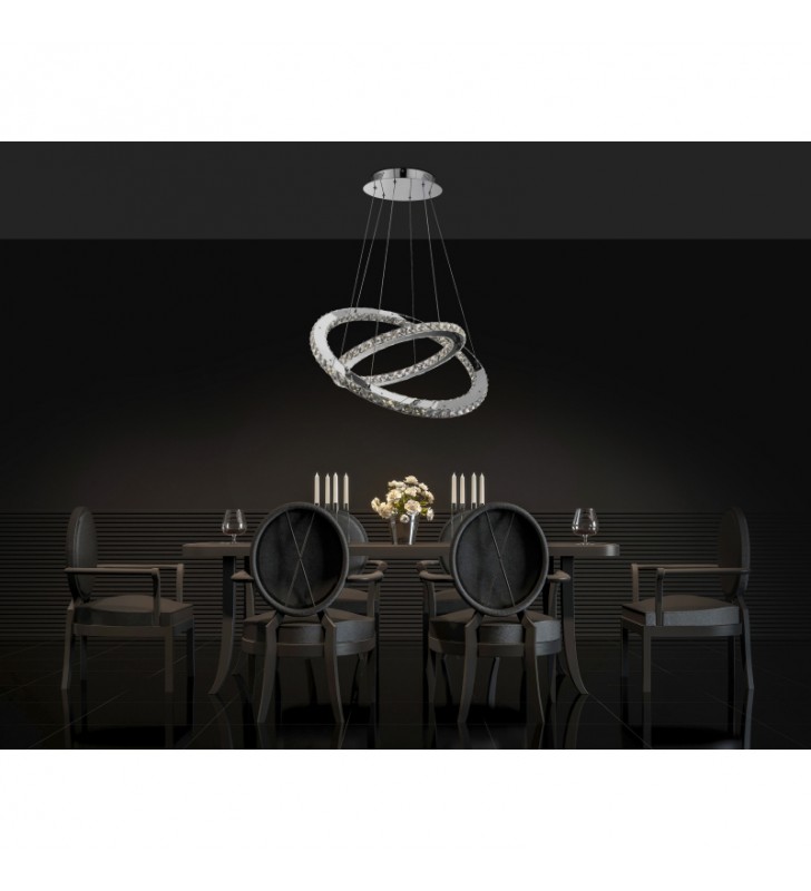 Lampa kryształowa typu zwis Marilyn LED 4000K 2 pierścienie kryształowe długi zwis do salonu sypialni jadalni
