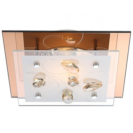 Bursztynowy plafon Ayana 24cm ze szkłem lustrzanym klosz zdobiony kryształami