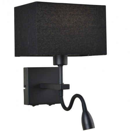 Kinkiet Norte czarny prostokątny abażur ramię LED do czytania 2 włączniki do sypialni przy łóżku do salonu