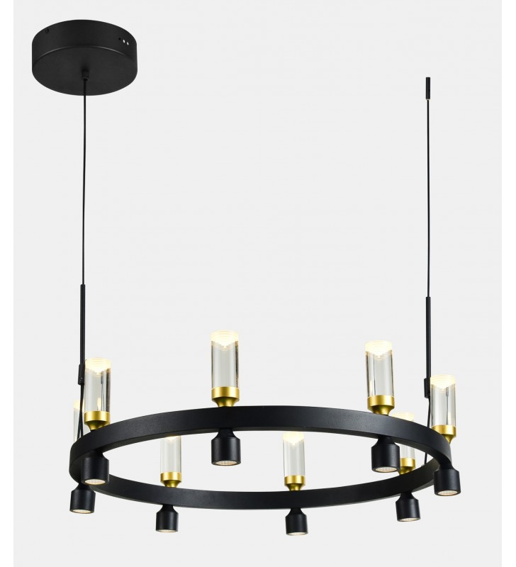 Lampa wisząca Almelo czarna ze złotymi detalami 1 pierścień nowoczesna do salonu sypialni jadalni kuchni