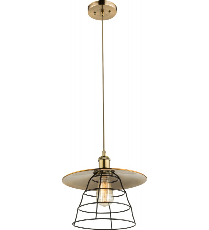 Metalowa lampa wisząca w stylu vintage Viejo długi zwis brąz antyczny czarny druciany klosz