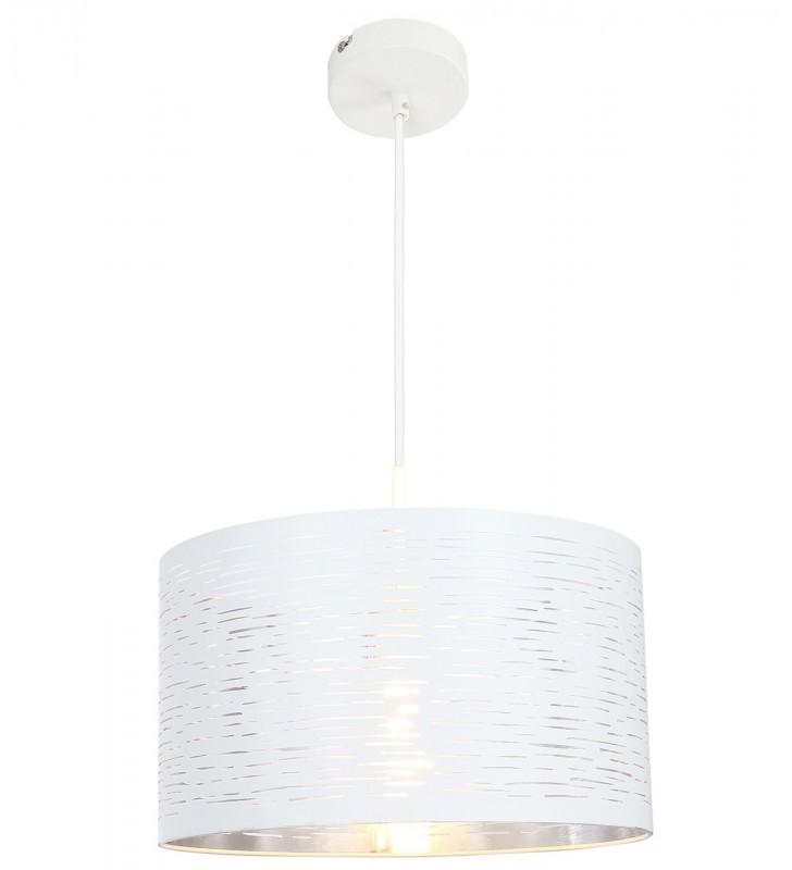 Biało srebrna lampa wisząca Barca abażur 38cm do salonu sypialni kuchni ażurowy klosz