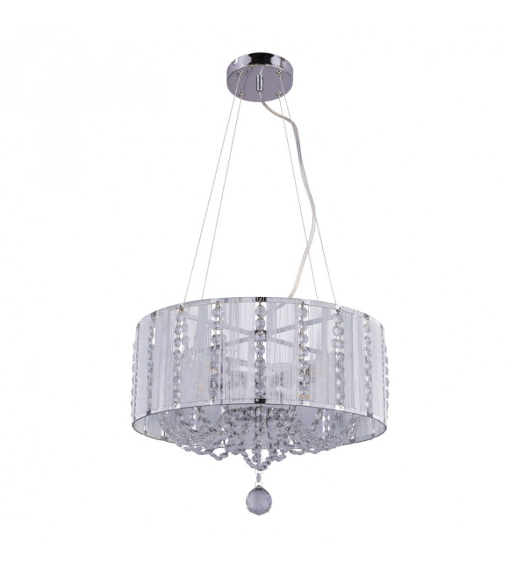 Kryształowa lampa wisząca Walla 40cm chrom abażur srebrny styl glamour do salonu sypialni jadalni