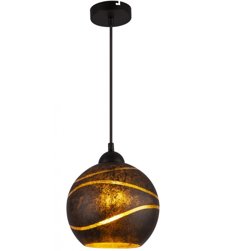 Lampa wisząca Lommy szklana czarna kula ze złotym środkiem dekor na kloszu