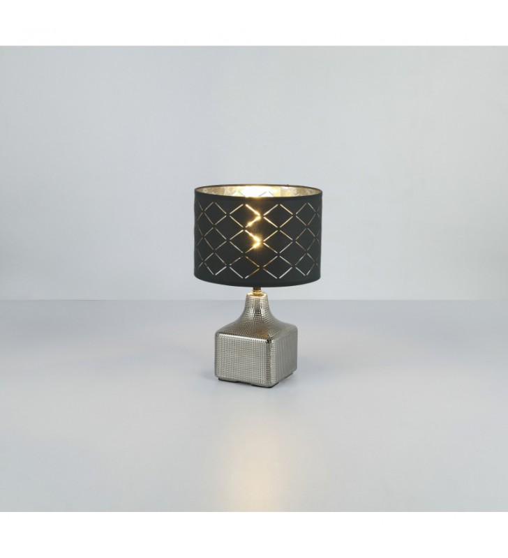 Lampa stołowa Mirauea srebrna podstawa z ceramiki szary abażur