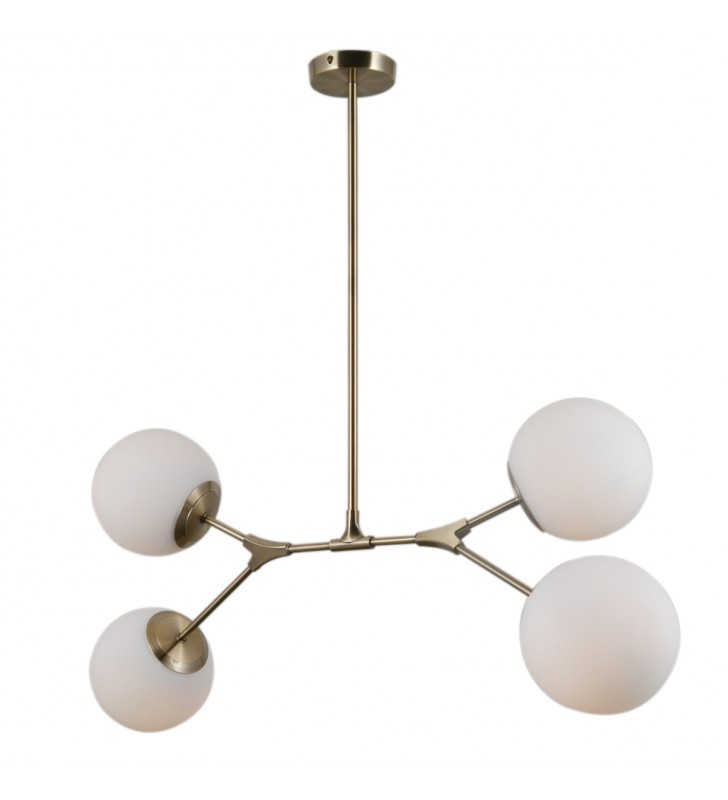 Lampa wisząca Caserta sztywne ramię 4 szklane kule brąz antyczny minimalistyczna modernistyczna