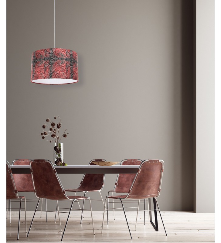 Elegancka lampa wisząca z czerwienią Zuri2 abażur z tkaniny strukturalnej z białym wnętrzem