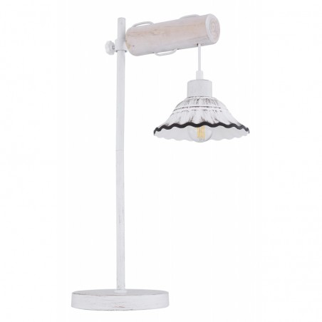 Lampa stołowa Jowita biała z regulacją wysokości klosza ceramika drewno metal