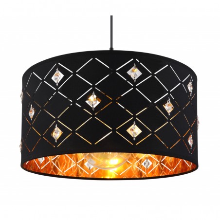 Czarna lampa wisząca do sypialni ze złotym środkiem zdobiona akrylowymi kryształkami Abbey 40cm