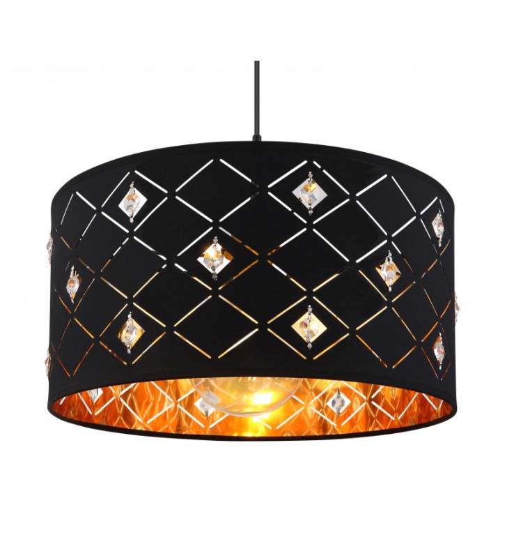 Czarna lampa wisząca do sypialni ze złotym środkiem zdobiona akrylowymi kryształkami Abbey 40cm