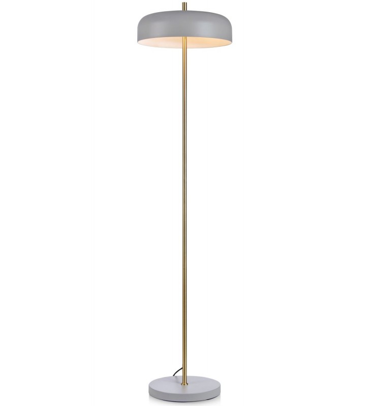 Szara lampa podłogowa z mosiężnym wykończeniem Caen do pokoju dziennego salonu sypialni