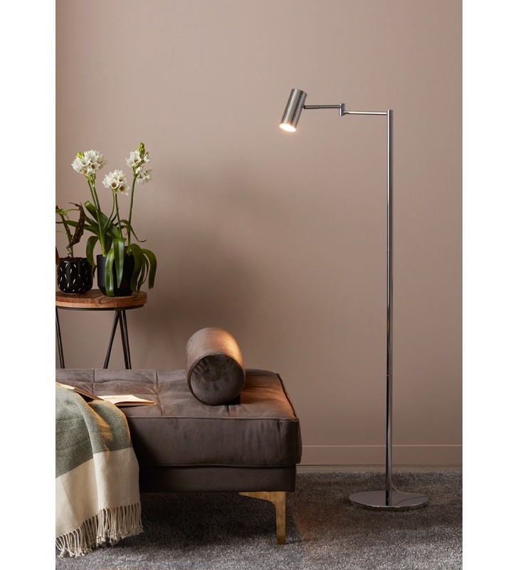 Metalowa minimalistyczna lampa stojąca Torino chrom ruchome ramię