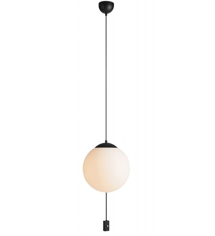 Przyłóżkowa lampa wisząca Here czarna klosz szklana kula włącznik do salonu sypialni do jadalni nad stół do kuchni