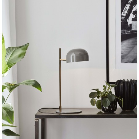 Lampa stołowa Pose metal szara z mosiężnym wykończeniem włącznik na przewodzie