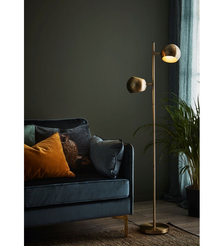 Lampa stojąca Edgar patyna z metalu 2 klosze nowoczesna do salonu sypialni