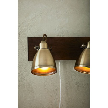 Podwójna lampa ścienna Native ciemne drewno metal kolor patyna 2 włączniki przewód