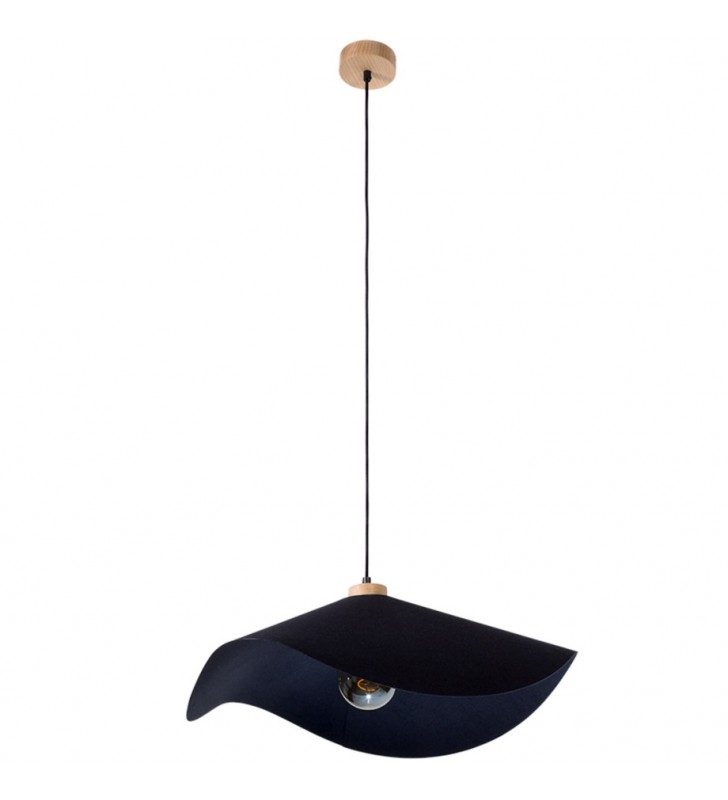 Czarna lampa wisząca Hattu 50cm drewniane wykończenie