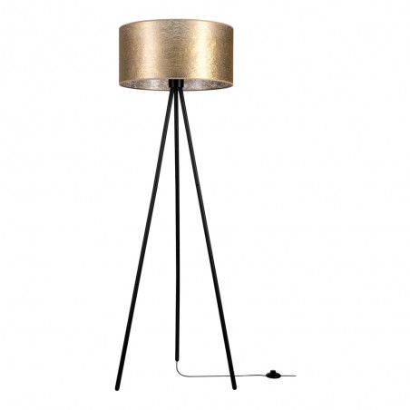 Lampa stojąca Nevoa złota czarny metalowy trójnóg abażur z fizeliny do salonu sypialni