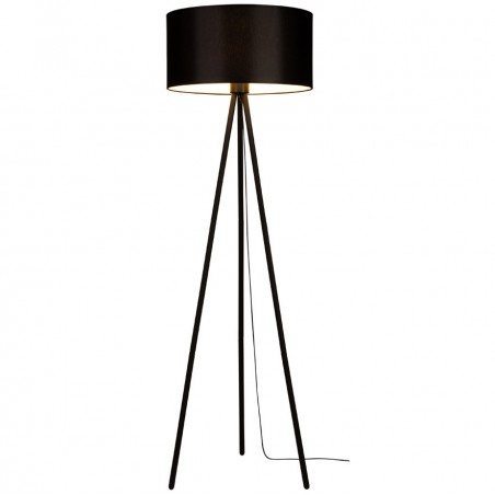 Czarna lampa stojąca na 3 metalowych nogach materiałowa abażur Dove do salonu sypialni