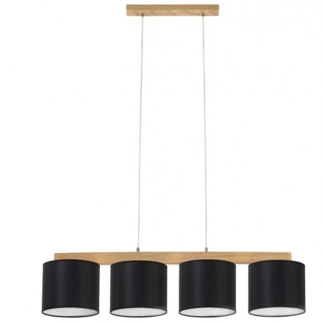 Aprillia czarna lampa zwis z drewnem dębowym 4 materiałowe abażury do jadalni nad stół