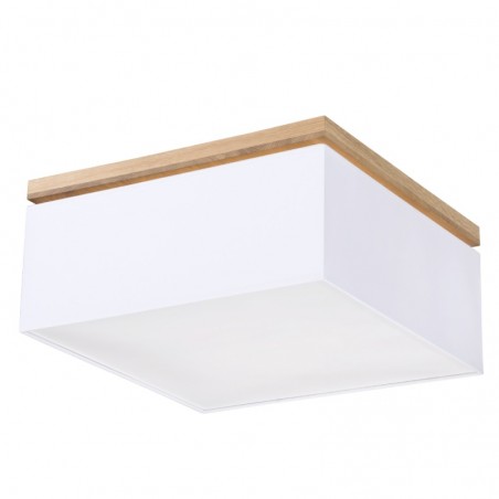 Plafon sufitowy Vertiga 45cm biały kwadratowy abażur drewno dąb olejowany 4xE27