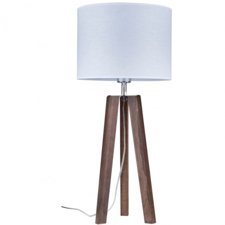 Lotta wysoka lampa stołowa nocna do salonu sypialni biały abażur ciemny drewniany trójnóg