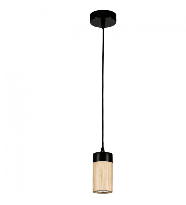 Pojedyncza lampa wisząca Annick czarna z drewnianym kloszem 1xGU10