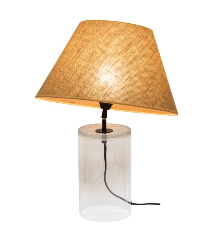Lampa stołowa Vaso Jute szklana przezroczysta podstawa beżowy abażur