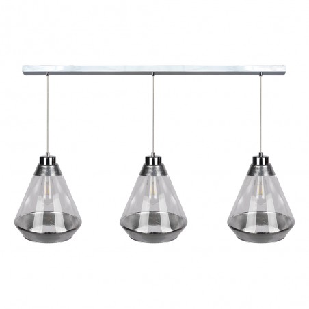 3 zwisowa lampa Mistral szklane bezbarwne klosze ze srebrnym dekorem do jadalni kuchni salonu