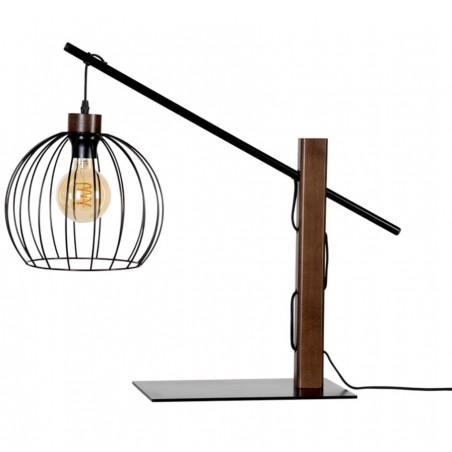 Mandarine nowoczesna czarna lampa stołowa z elementami z drewna