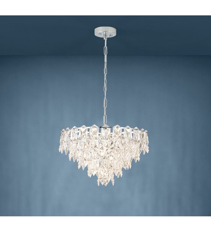 Duża 60cm szklana elegancka lampa wisząca Carvario do salonu styl glamour na łańcuchu 10xE14