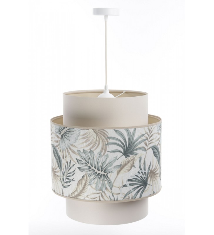 Lampa wisząca Demeter abażur kremowy z roślinnym wzorem styl boho do salonu sypialni jadalni