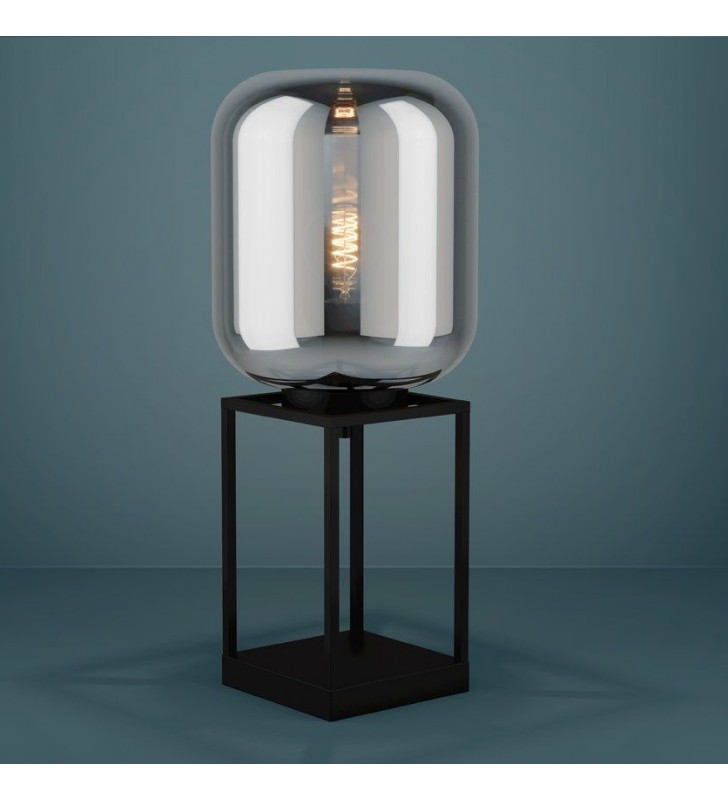 Lampa stołowa Bulciago czarny metalowy stelaż szklany czarny transparentny klosz