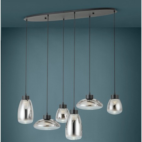 Duża nowoczesna 6 pkt lampa wisząca nad stół bar Sarnarra LED czarna różne kształty kloszy Eglo
