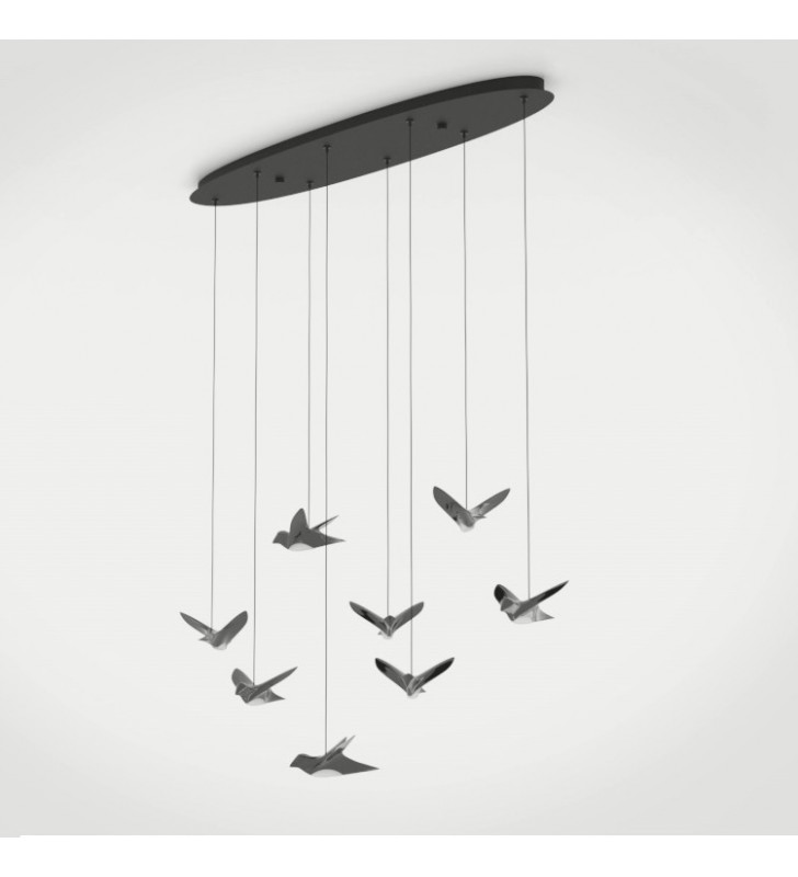 Dekoracyjna oryginalna czarna lampa wisząca Paratebueno LED 8 wiszących kloszy ptaków do salonu sypialni jadalni