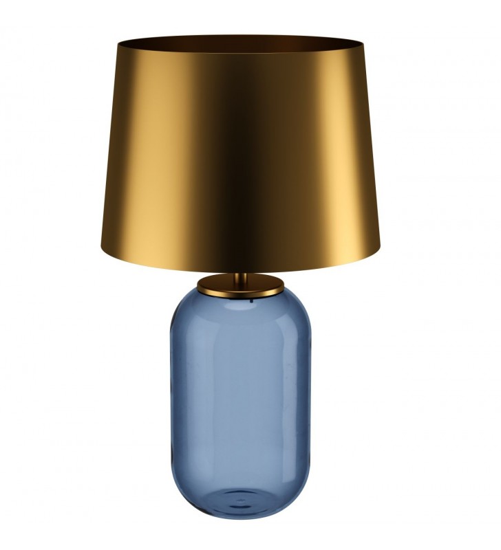 Wysoka lampa na komodę Cuite podstawa szkło niebieskie klosz mosiądz z metalu do salonu sypialni