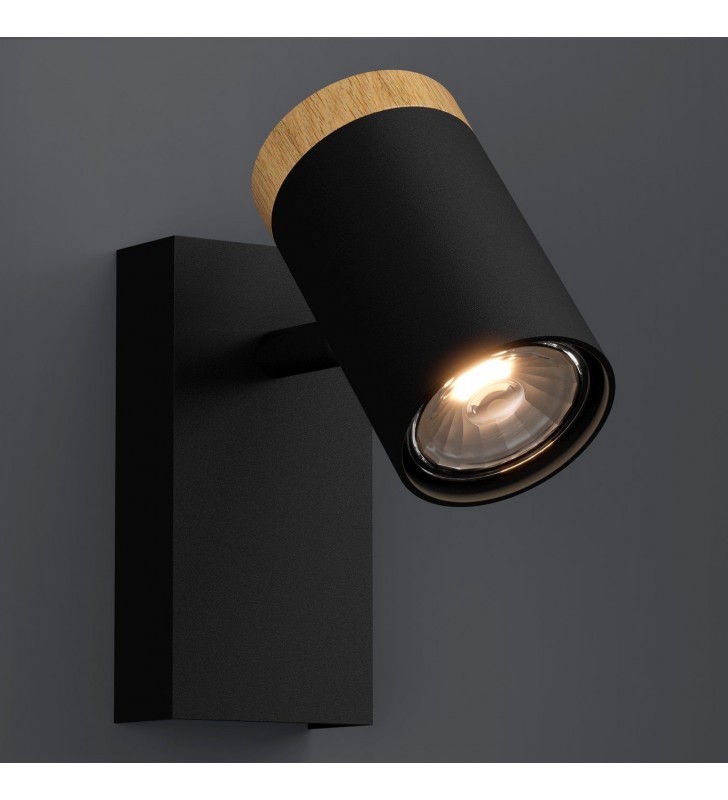 Pojedyncza lampa ścienna Cartagena czarny metal drewno 1xGU10