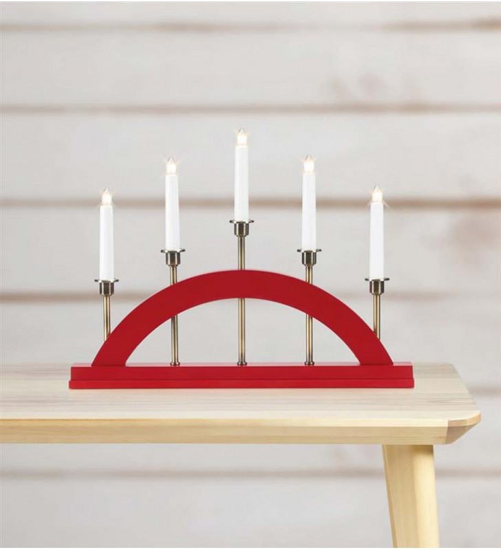 Czerwony świąteczny świecznik Bridge z przewodem patynowe ramiona 5 żarówek